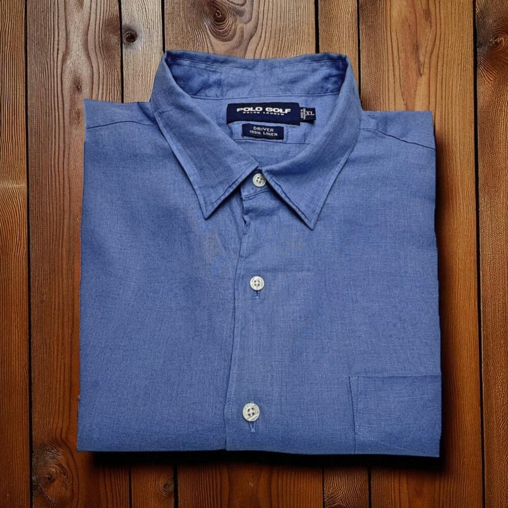 Polo Golf Ralph Lauren Driver Kashmir Blue Linen Button Down‎ Shirt